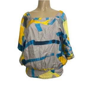 See By Chloe Short Dolman Sleeve Blouse Top Silk Abstract Print Square Neck 10 M